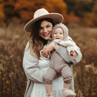 Kayleigh Harrigan with baby professional portrait on the Informed Pregnancy Blog